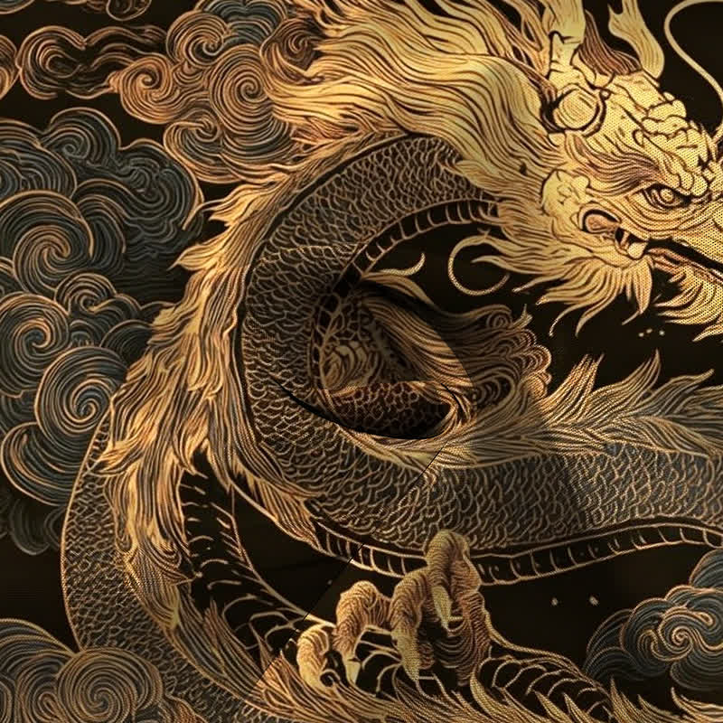 Nimara Ritual Golden Dragon Cloud Pattern Buttons Wrinkle-resistant Men's Short Sleeve Shirt