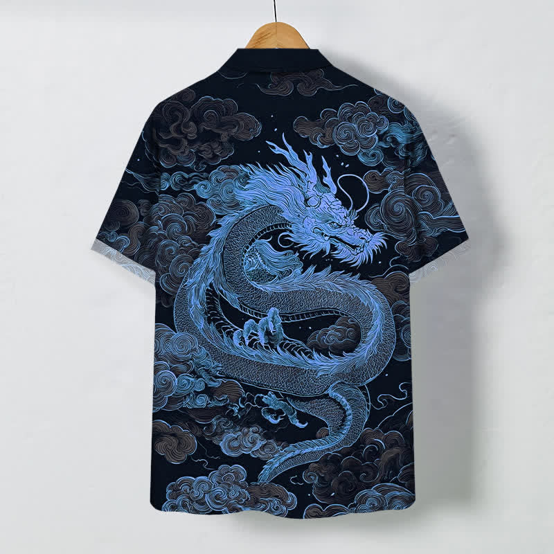 Nimara Ritual Golden Dragon Cloud Pattern Buttons Wrinkle-resistant Men's Short Sleeve Shirt