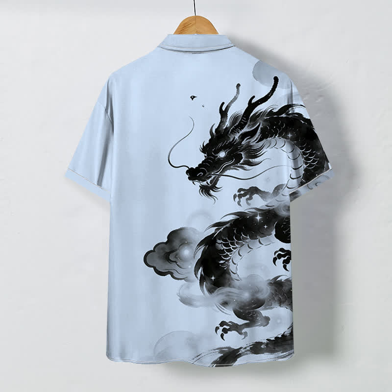 Nimara Ritual Ink Dragon Cloud Pattern Buttons Wrinkle-resistant Men's Short Sleeve Shirt
