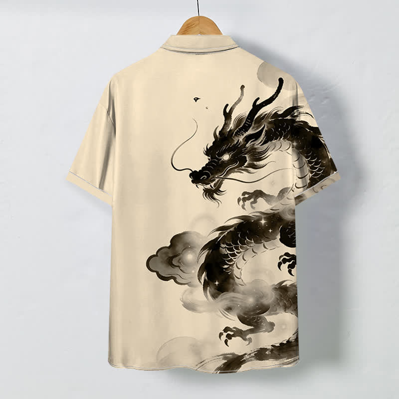 Nimara Ritual Ink Dragon Cloud Pattern Buttons Wrinkle-resistant Men's Short Sleeve Shirt