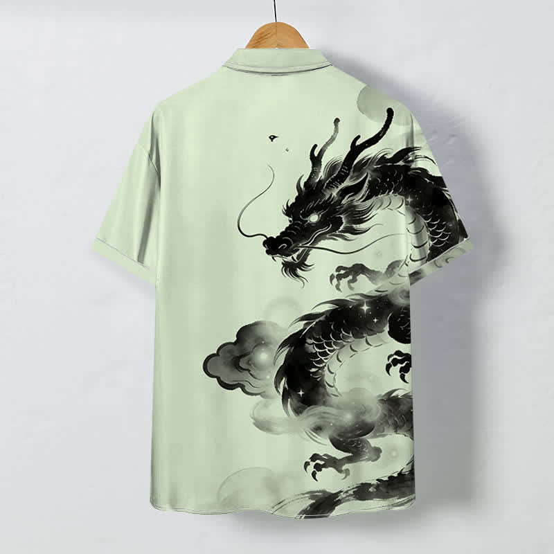 Nimara Ritual Ink Dragon Cloud Pattern Buttons Wrinkle-resistant Men's Short Sleeve Shirt