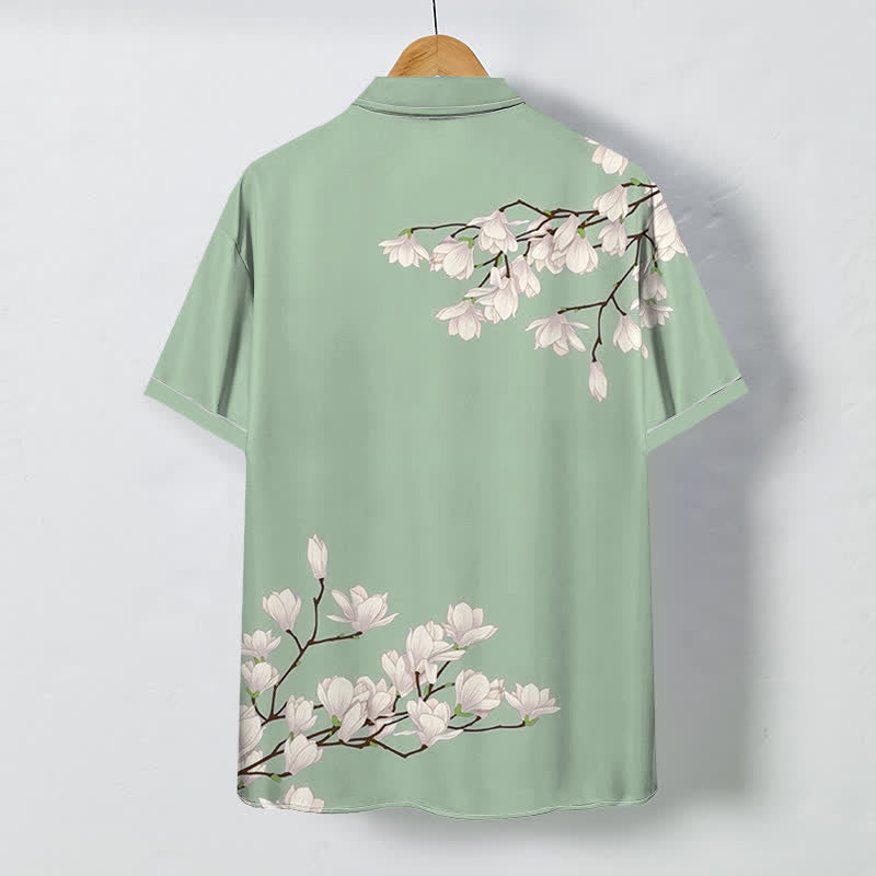Nimara Ritual White Magnolia Floral Pattern Buttons Wrinkle-resistant Men's Short Sleeve Shirt