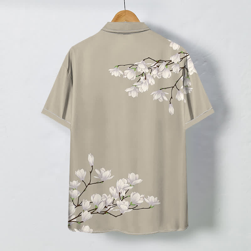 Nimara Ritual White Magnolia Floral Pattern Buttons Wrinkle-resistant Men's Short Sleeve Shirt