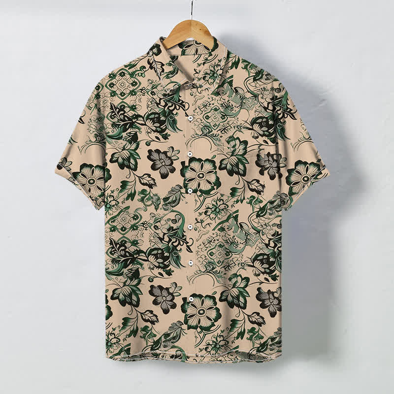 Nimara Ritual Tropical Floral Leaf Pattern Buttons Wrinkle-resistant Men's Short Sleeve Shirt
