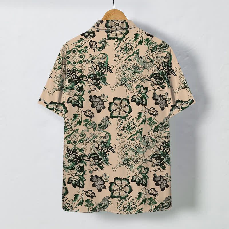 Nimara Ritual Tropical Floral Leaf Pattern Buttons Wrinkle-resistant Men's Short Sleeve Shirt