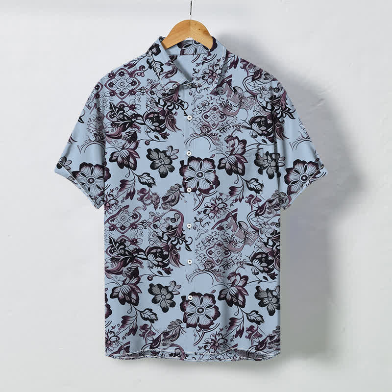 Nimara Ritual Tropical Floral Leaf Pattern Buttons Wrinkle-resistant Men's Short Sleeve Shirt
