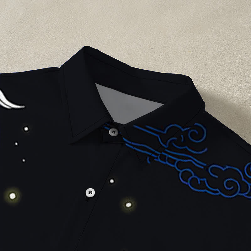 Nimara Ritual Flying Crane Cloudwave Pattern Buttons Wrinkle-resistant Men's Short Sleeve Shirt