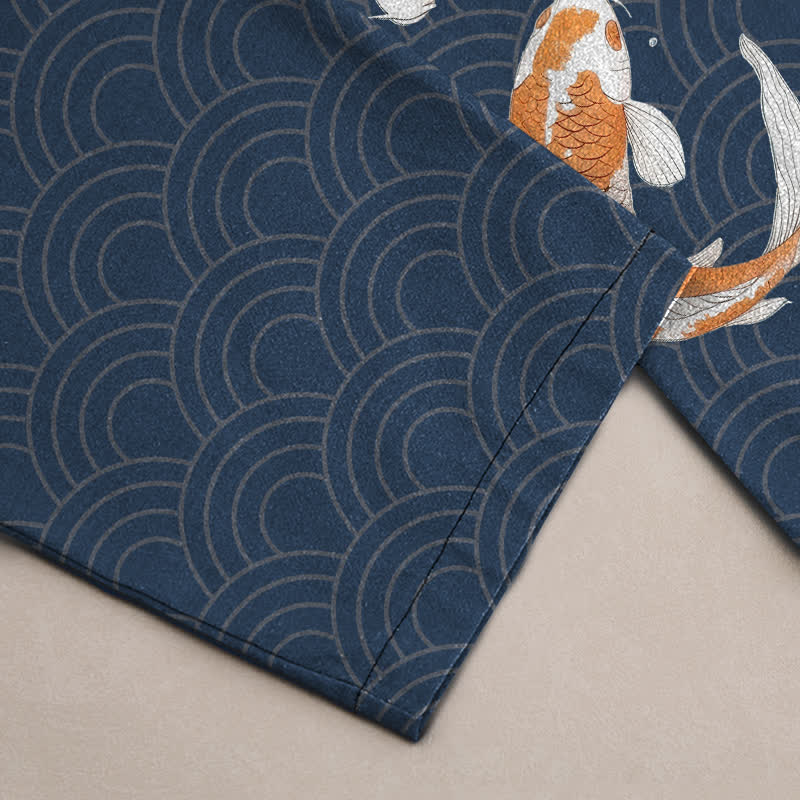 Nimara Ritual Cotton Koi Fish Wave Pattern Men's Tapered Pants With Pockets