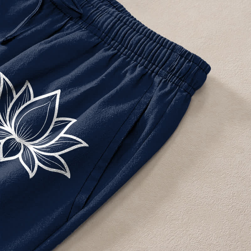Nimara Ritual Cotton Lotus Om Pattern Men's Tapered Pants With Pockets