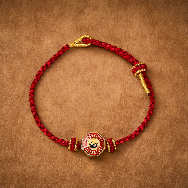 Nimara Ritual Braided Red String Bagua Chinese Coin Protection Adjustable Bracelet