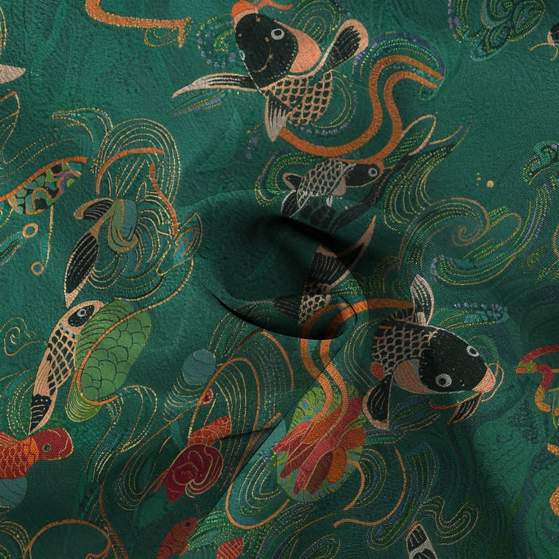 Nimara Ritual Koi Fish Wave Clouds Pattern Buttons Breathable Men's Short Sleeve Shirt