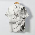 Nimara Ritual Ink Landscape Plum Blossom Pattern Buttons Wrinkle-resistant Men's Short Sleeve Shirt