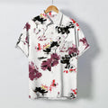 Nimara Ritual Watercolor Floral Pattern Buttons Breathable Men's Short Sleeve Shirt