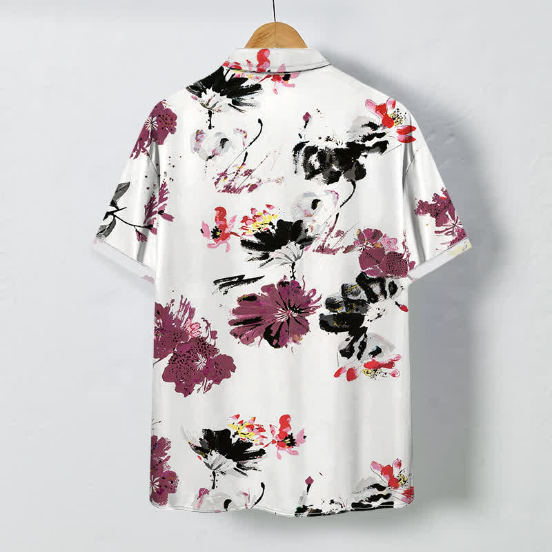 Nimara Ritual Watercolor Floral Pattern Buttons Breathable Men's Short Sleeve Shirt