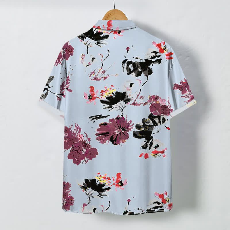 Nimara Ritual Watercolor Floral Pattern Buttons Breathable Men's Short Sleeve Shirt