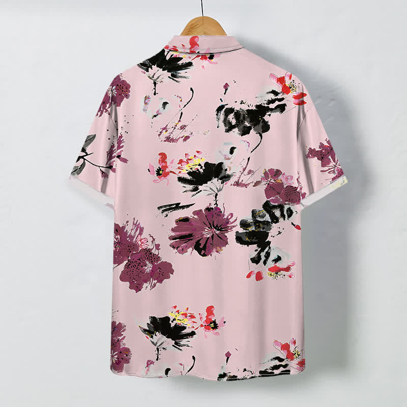 Nimara Ritual Watercolor Floral Pattern Buttons Breathable Men's Short Sleeve Shirt