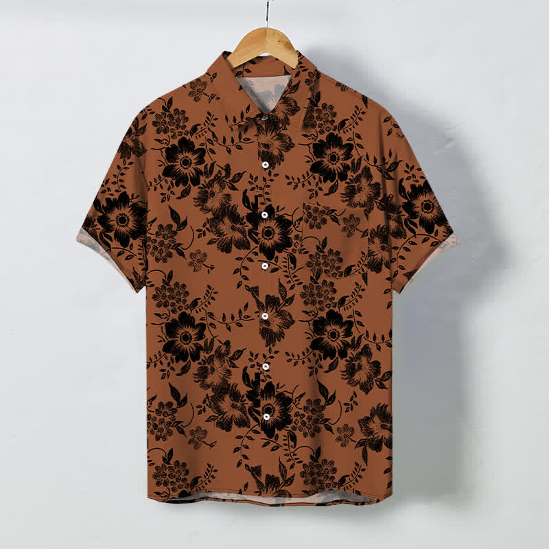 Nimara Ritual Black Floral Pattern Buttons Wrinkle-resistant Men's Short Sleeve Shirt