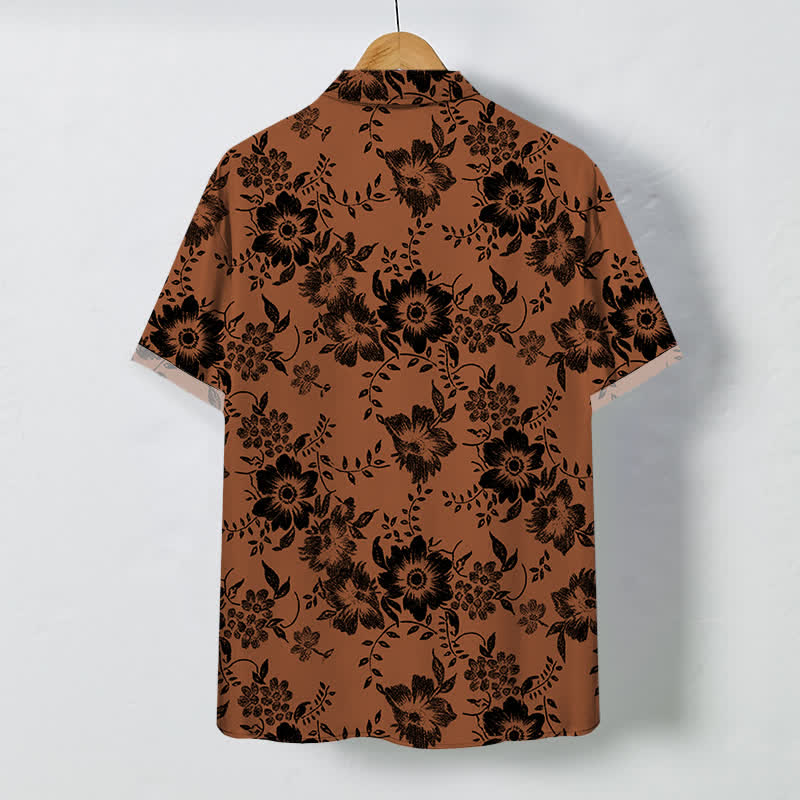 Nimara Ritual Black Floral Pattern Buttons Wrinkle-resistant Men's Short Sleeve Shirt
