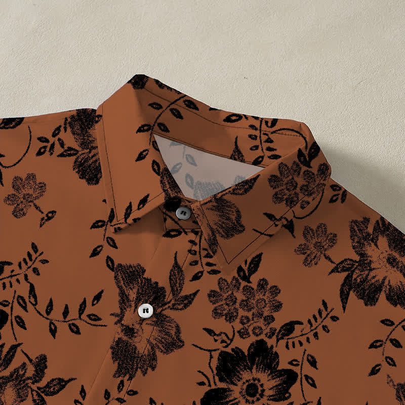Nimara Ritual Black Floral Pattern Buttons Wrinkle-resistant Men's Short Sleeve Shirt