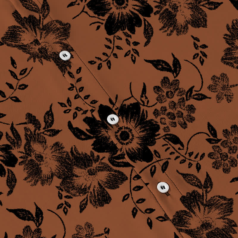 Nimara Ritual Black Floral Pattern Buttons Wrinkle-resistant Men's Short Sleeve Shirt