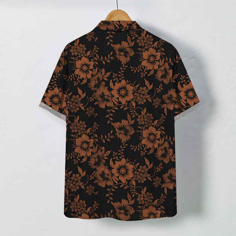 Nimara Ritual Black Floral Pattern Buttons Wrinkle-resistant Men's Short Sleeve Shirt
