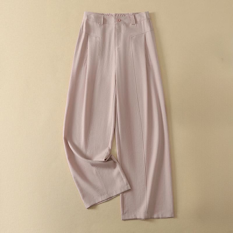 Nimara Ritual Spring Summer Minimalist Elegant Button Zipper Design Solid Cotton Long Pants Women's Straight Leg Pants With Pocket