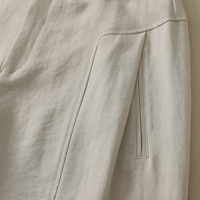 Nimara Ritual Spring Summer Minimalist Elegant Button Zipper Design Solid Cotton Long Pants Women's Straight Leg Pants With Pocket