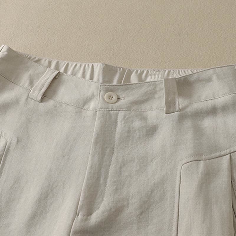 Nimara Ritual Spring Summer Minimalist Elegant Button Zipper Design Solid Cotton Long Pants Women's Straight Leg Pants With Pocket