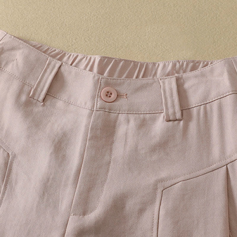 Nimara Ritual Spring Summer Minimalist Elegant Button Zipper Design Solid Cotton Long Pants Women's Straight Leg Pants With Pocket