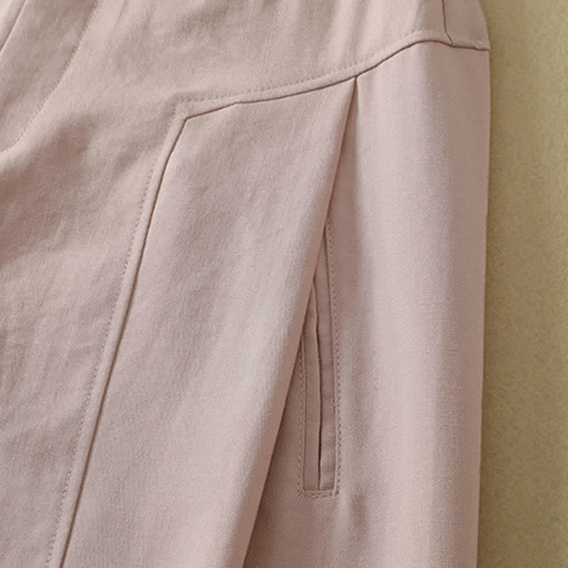 Nimara Ritual Spring Summer Minimalist Elegant Button Zipper Design Solid Cotton Long Pants Women's Straight Leg Pants With Pocket