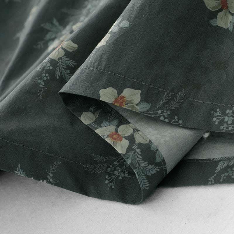 Nimara Ritual Summer Vintage Drawstring Gray Floral Women's Short Sleeve Dresses With Pocket