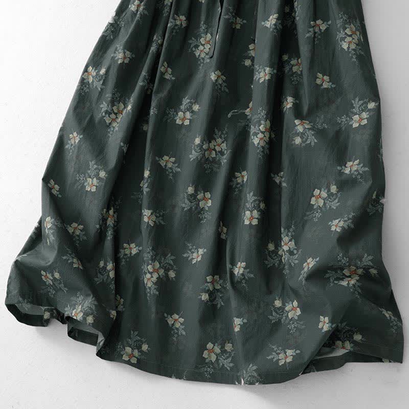 Nimara Ritual Summer Vintage Drawstring Gray Floral Women's Short Sleeve Dresses With Pocket