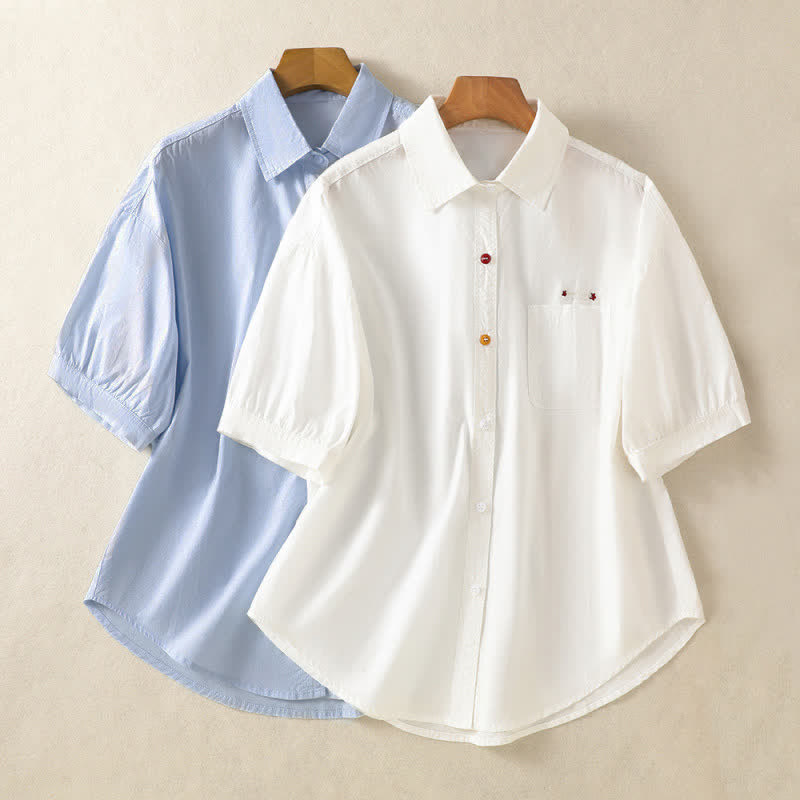 Nimara Ritual Summer Casual Minimalist Button-Up Solid Women's Short Sleeve Shirts With Patch Pocket