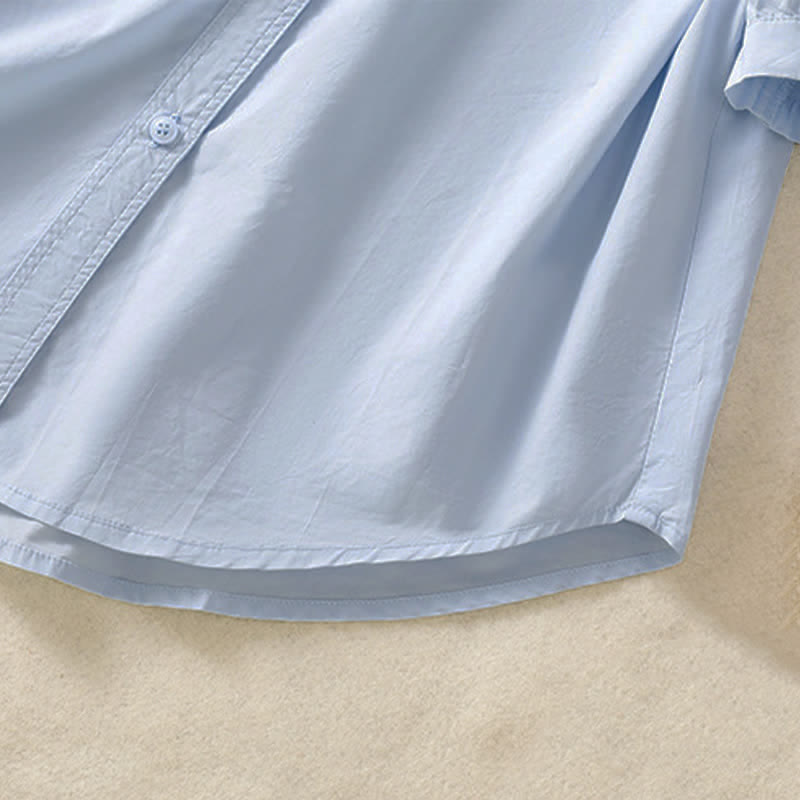 Nimara Ritual Summer Casual Minimalist Button-Up Solid Women's Short Sleeve Shirts With Patch Pocket