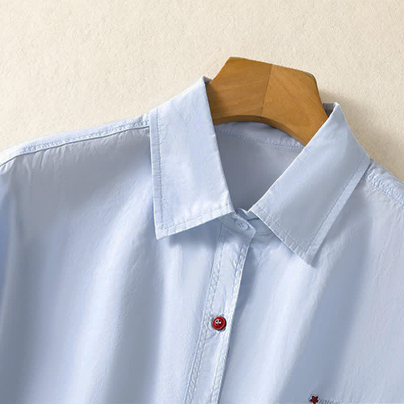 Nimara Ritual Summer Casual Minimalist Button-Up Solid Women's Short Sleeve Shirts With Patch Pocket