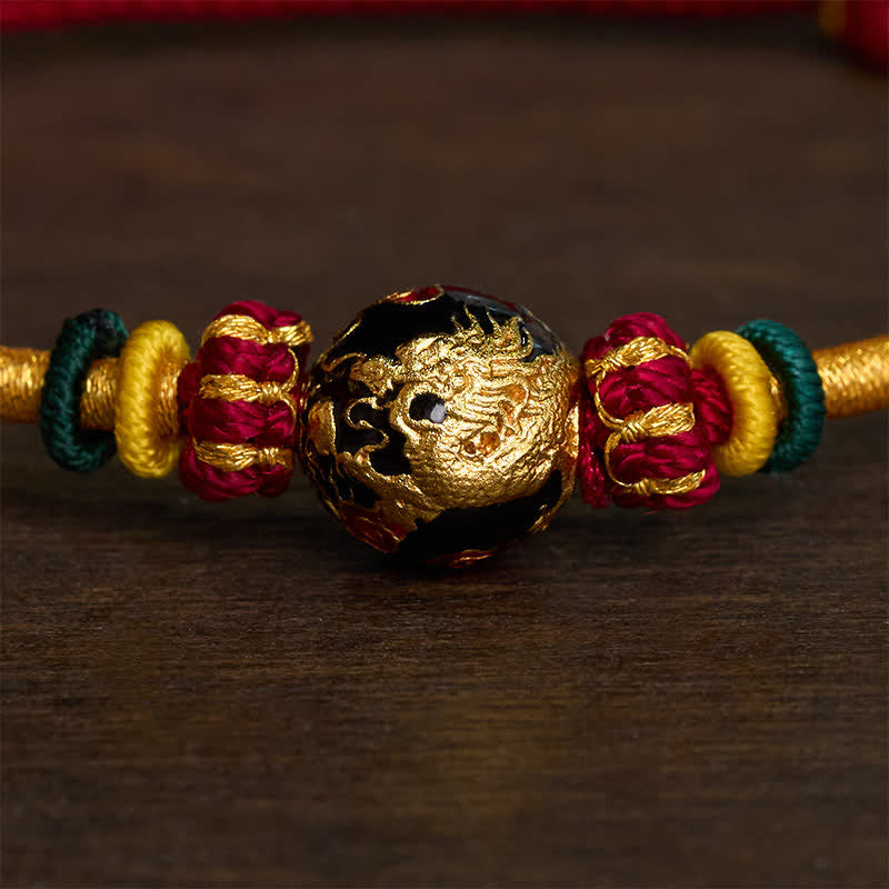 Nimara Ritual Copper Dragon Bead Red String Strength Braided Bracelet