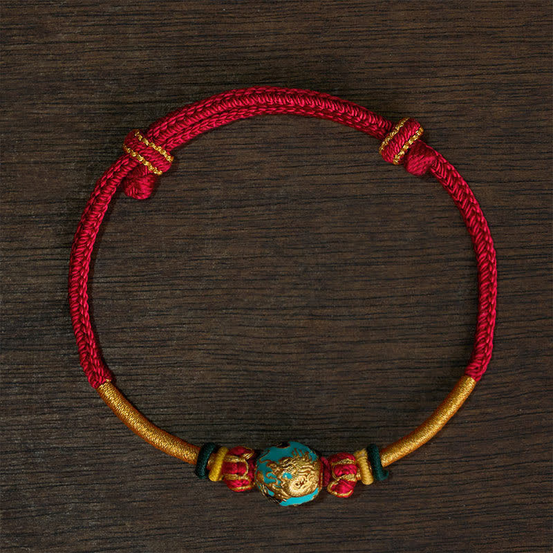 Nimara Ritual Copper Dragon Bead Red String Strength Braided Bracelet
