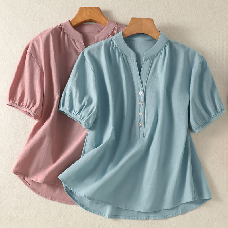 Nimara Ritual Summer Casual Minimalist Button-Up Solid Women's Short Sleeve Shirts