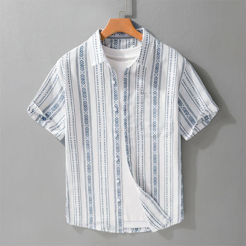 Nimara Ritual Summer Casual Classic Button-Up Striped Men's Short Sleeve Shirts With Patch Pocket