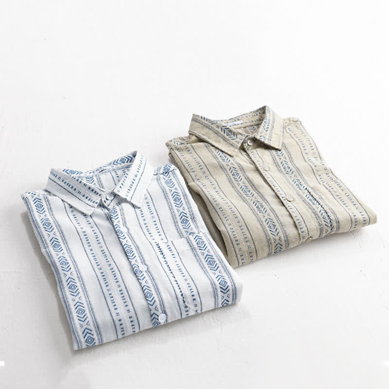 Nimara Ritual Summer Casual Classic Button-Up Striped Men's Short Sleeve Shirts With Patch Pocket