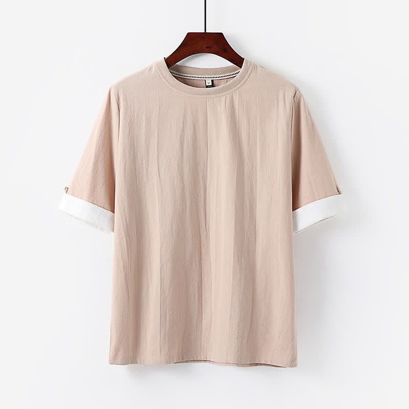 Nimara Ritual Summer Casual Minimalist Button-Up Solid Crew Neck Cotton Men's Short Sleeve T-Shirts