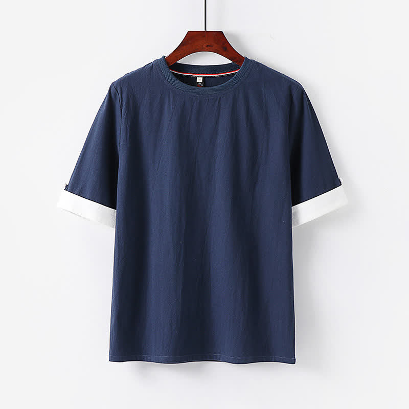 Nimara Ritual Summer Casual Minimalist Button-Up Solid Crew Neck Cotton Men's Short Sleeve T-Shirts