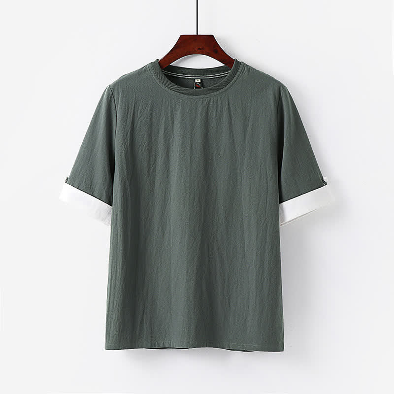 Nimara Ritual Summer Casual Minimalist Button-Up Solid Crew Neck Cotton Men's Short Sleeve T-Shirts