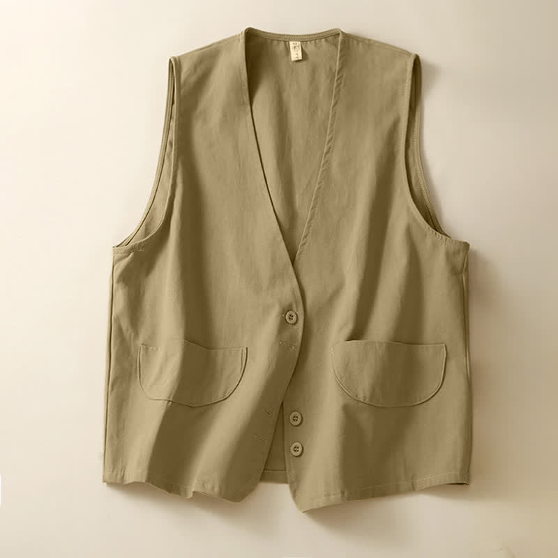 Nimara Ritual Summer Casual Minimalist Button-Up Solid Women's Sleeveless Shirts Tank Top With Pocket