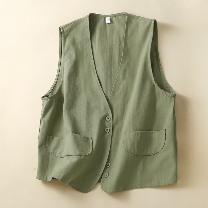 Nimara Ritual Summer Casual Minimalist Button-Up Solid Women's Sleeveless Shirts Tank Top With Pocket
