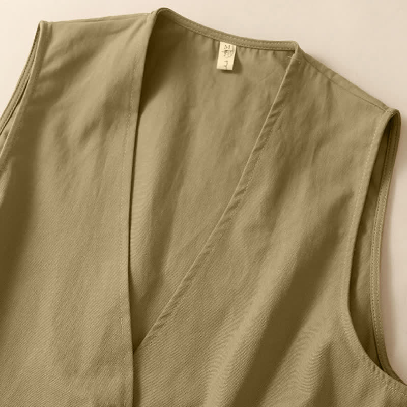 Nimara Ritual Summer Casual Minimalist Button-Up Solid Women's Sleeveless Shirts Tank Top With Pocket