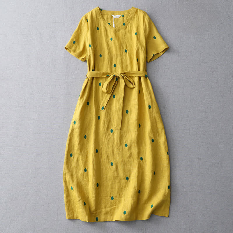 Nimara Ritual Summer Casual Boho Drawstring Abstract Polka Dots Women's Short Sleeve Dress With Pocket