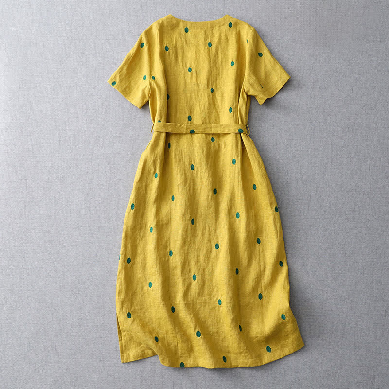 Nimara Ritual Summer Casual Boho Drawstring Abstract Polka Dots Women's Short Sleeve Dress With Pocket