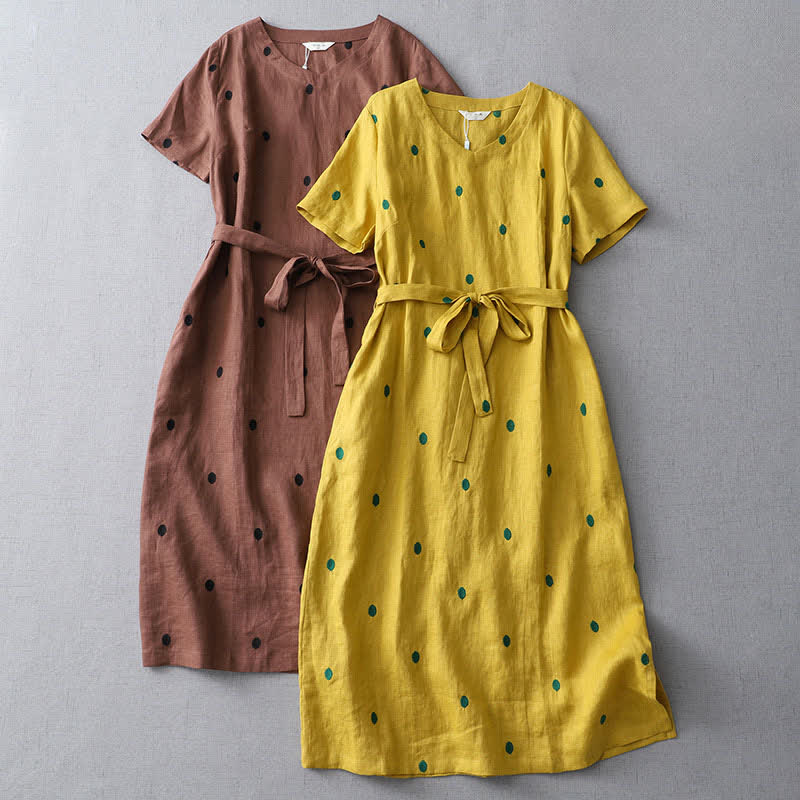 Nimara Ritual Summer Casual Boho Drawstring Abstract Polka Dots Women's Short Sleeve Dress With Pocket
