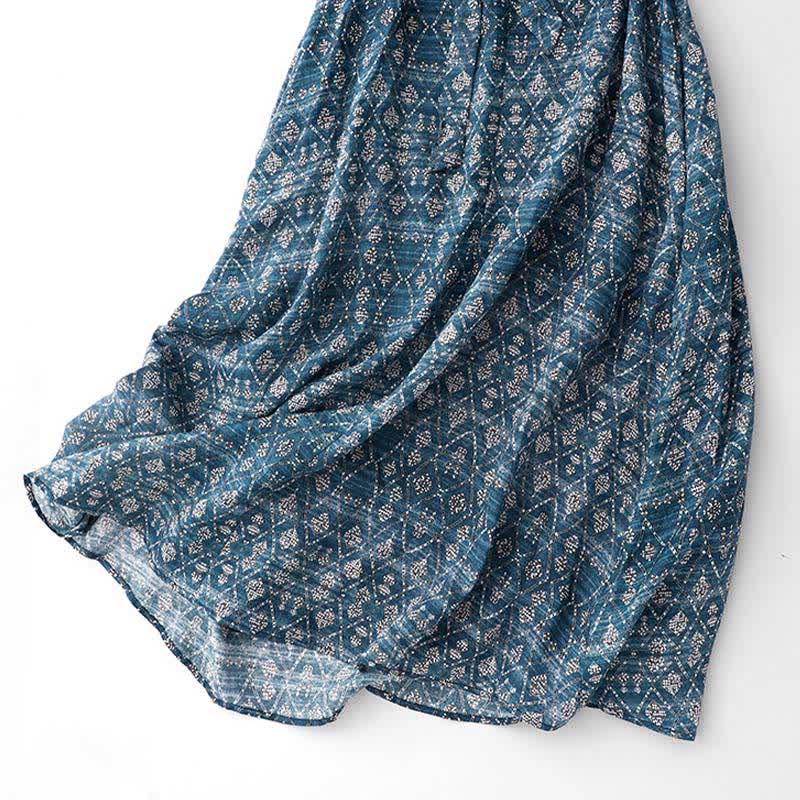 Nimara Ritual Summer Boho Drawstring Blue Geometric Women's Summer Sleeveless Dress With Pockets
